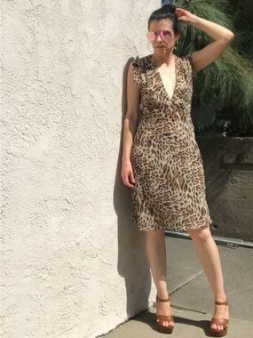 L’AGENCE Leopard Print V-Neck Women's Dress